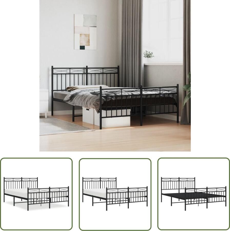 The Living Store Bedframe Classic Robuust Metalen Constructie Metalen Latten en Poten Extra Opbergruimte Functioneel Hoofd- en Voeteneinde Zwart 196 x 146 x 91 cm Matras niet inbegrepen