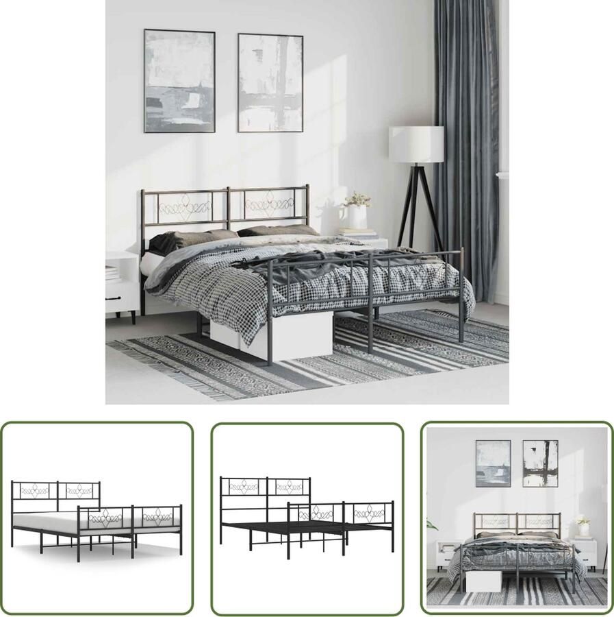 The Living Store Bedframe Metaal Zwart 207 x 156 x 90 cm Robuuste constructie Robuust Bedframe Metalen Bedframe Zwarte Bedpost Boxspring Bed Tweepersoons Bed