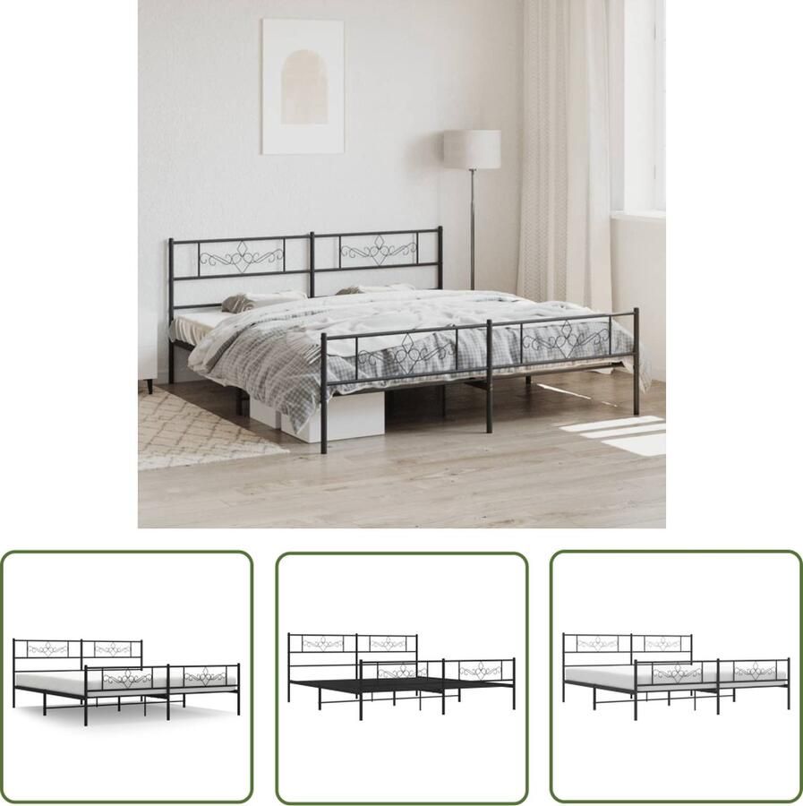 The Living Store Bedframe Metaal Zwart 219 x 187 x 90 cm Robuuste constructie Robuust Bedframe Metalen Bedframe Staal Bedframe Boxspring Bed Tweepersoons Bed - Foto 2