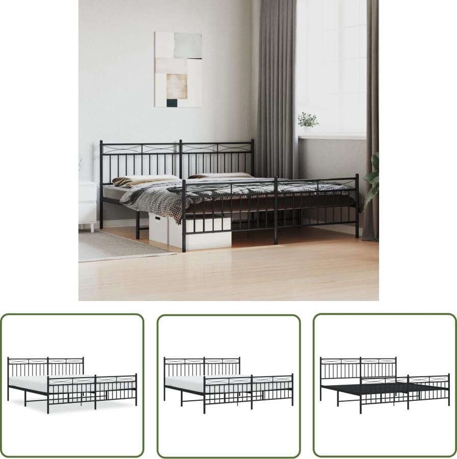 The Living Store Bedframe Classic Metaal 219 x 187 x 91 cm Robuust Functioneel Zwart Robuust Bedframe Metalen Bedframe Zwarte Bedpost Slaapcomfort Boxspring Bed - Foto 2