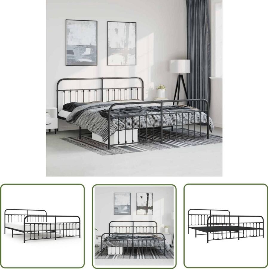 The Living Store Bedframe Metalen 207 x 198 x 100 cm Zwart Robuust en praktisch Robuust Bedframe Metalen Bedframe Staal Bedframe Zwart Bedframe King Size Bed - Foto 2