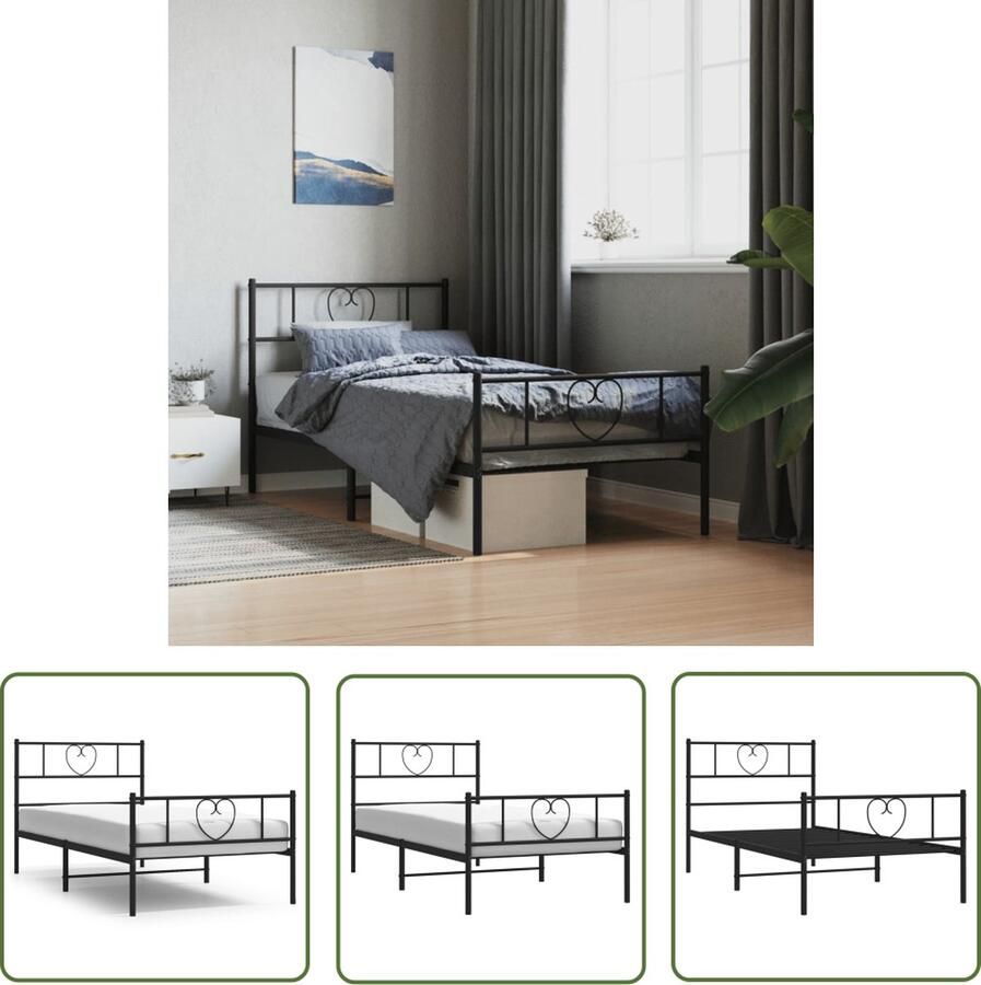 The Living Store Bedframe met hoofd- en voeteneinde metaal zwart 90x190 cm Robuust Bedframe Metalen Bedframe Staal Bedframe Tweepersoons Bed King Size Bed