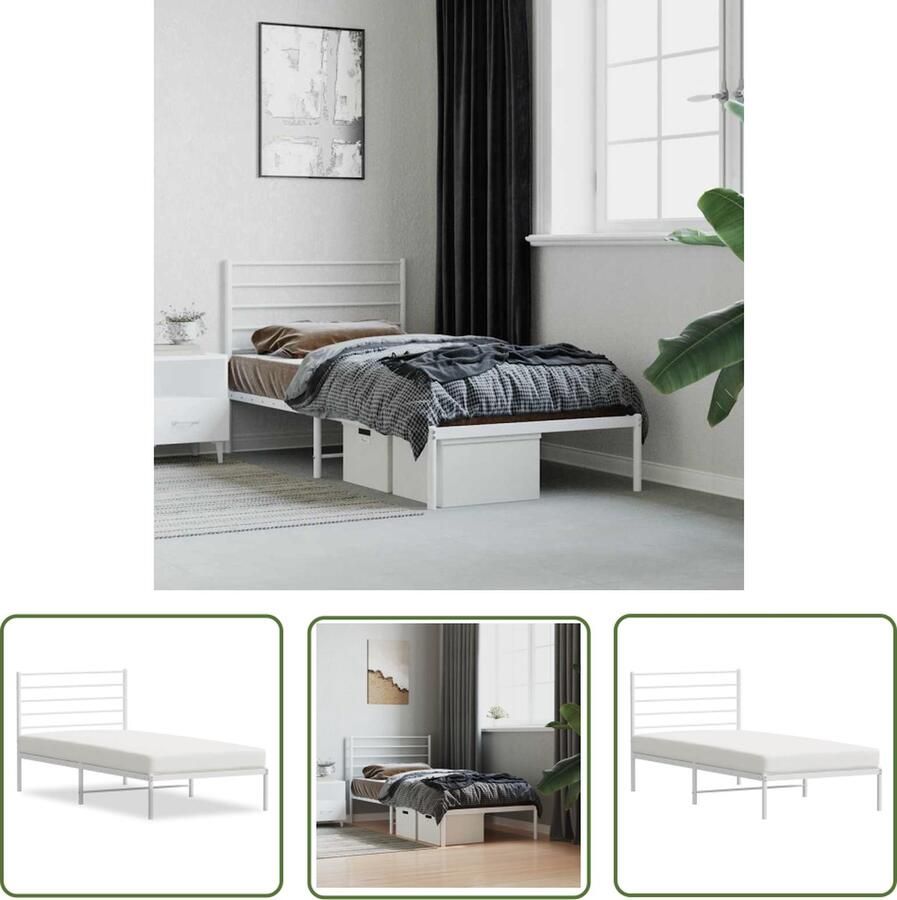 The Living Store Bedframe Basic Bedframe 207 x 105 x 90 cm Robuust metaal Robuust Bedframe Metalen Bedframe Wit Bedframe Enkelpersoonsbed Boxspring Frame
