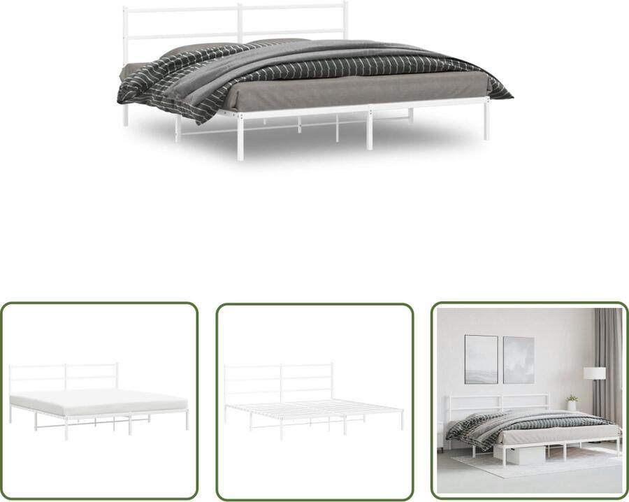 The Living Store Bedframe Robuust Metalen Logeerbed 207 x 206 x 90 cm Wit Robuust Bedframe Metalen Bedframe Wit Bedframe Boxspring Bed Slaapcomfort