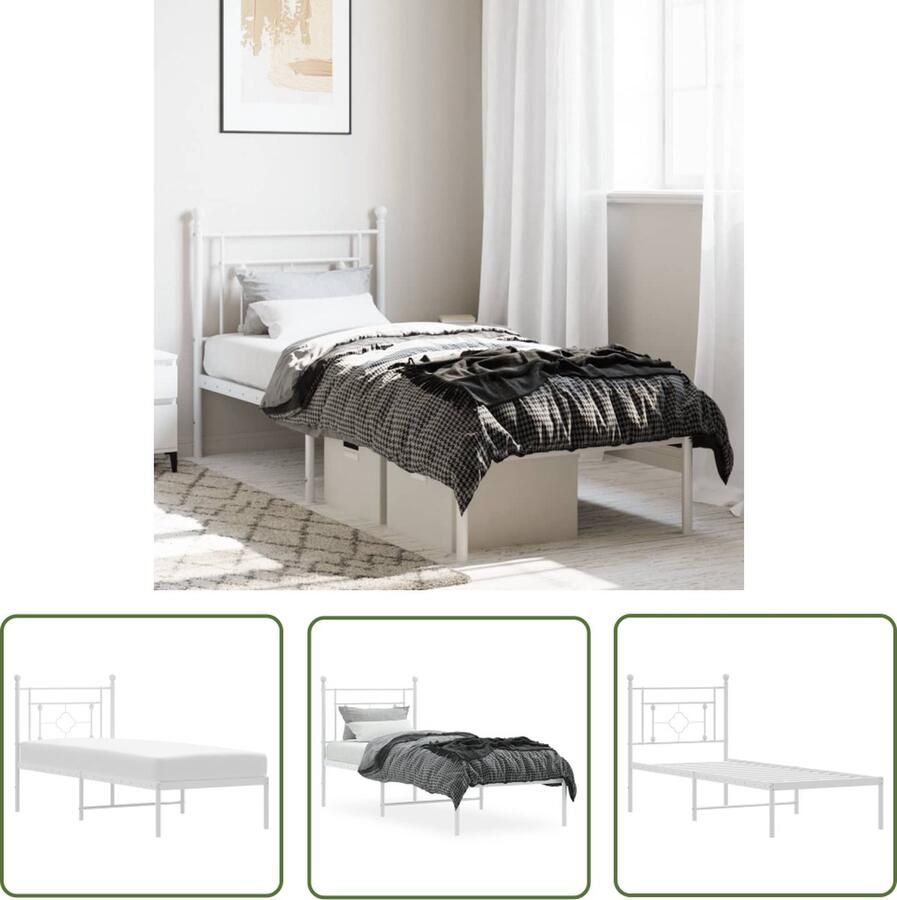 The Living Store Elegant Metalen Bedframe 207 x 85 x 97 cm Robuuste constructie Robuust Bedframe Metalen Bedframe Staal Bedframe Wit Bedframe 80x200