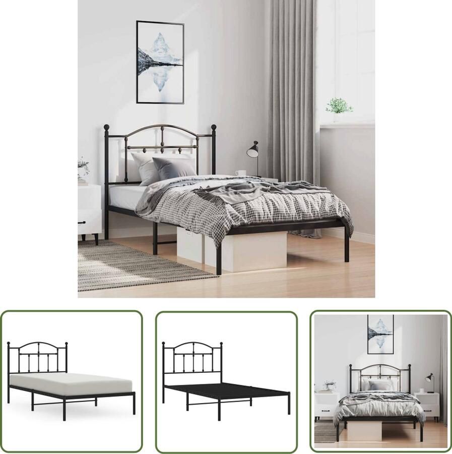 The Living Store Bedframe Metalen enkel 196 x 105 x 97 cm Robuust en elegant zwart bedframe Robuust Bedframe Metalen Bedframe Eenvoudig Bed Zwart Bedframe Bed Met Hoofdbord
