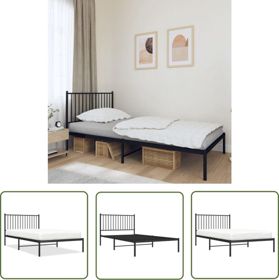 The Living Store Bedframe Classic s Bedframe 207x112x90.5 cm Robuuste metalen constructie Robuust Bedframe Metalen Bedframe Staal Bedframe Klassieke Bedstede Zwarte Bedstede
