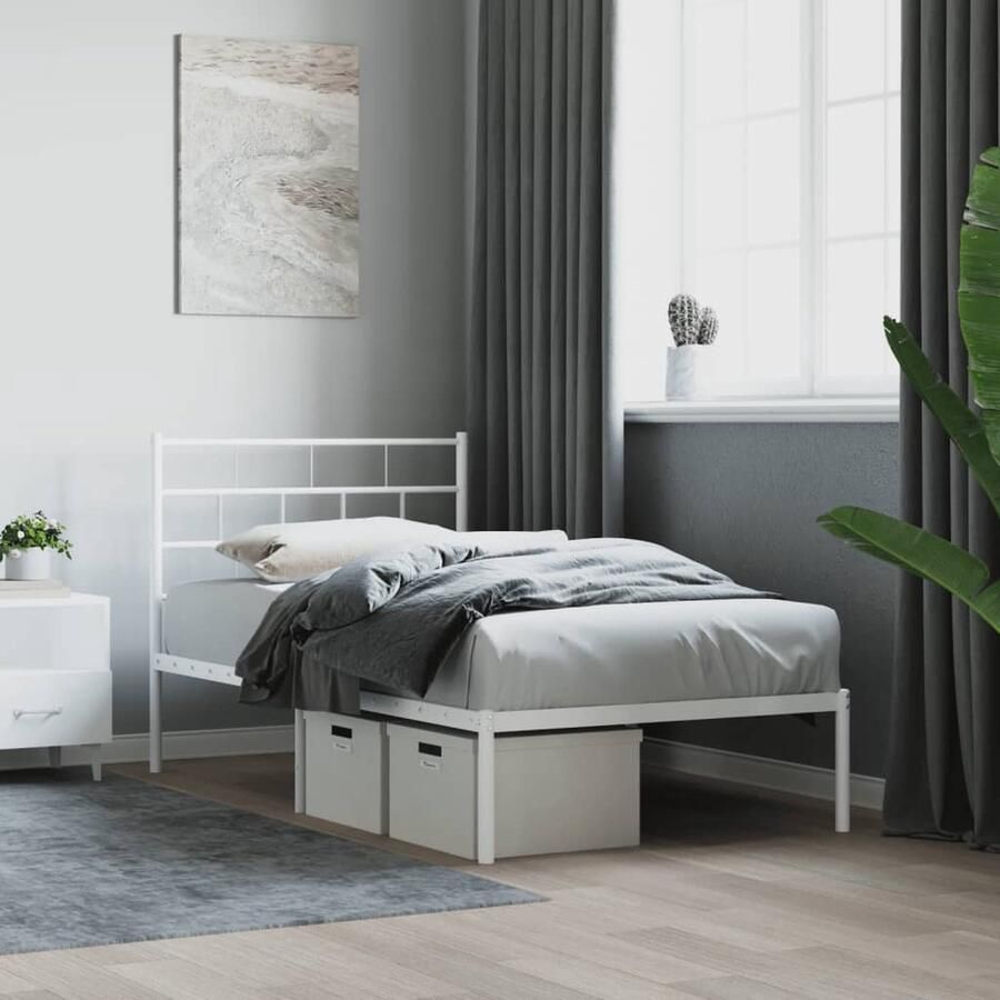 VidaXL Metalen Bedframe Wit 100x190 cm Metalen Bedframe Klassieke Bedden Wit Bed Met Hoofdbord Staal Bedframe Boxspring Bed Tweepersoons Bed Slaapcomfort - Foto 2