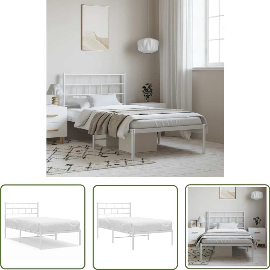 VidaXL Metalen Bedframe Wit 100x190 cm Metalen Bedframe Klassieke Bedden Wit Bed Met Hoofdbord Staal Bedframe Boxspring Bed Tweepersoons Bed Slaapcomfort