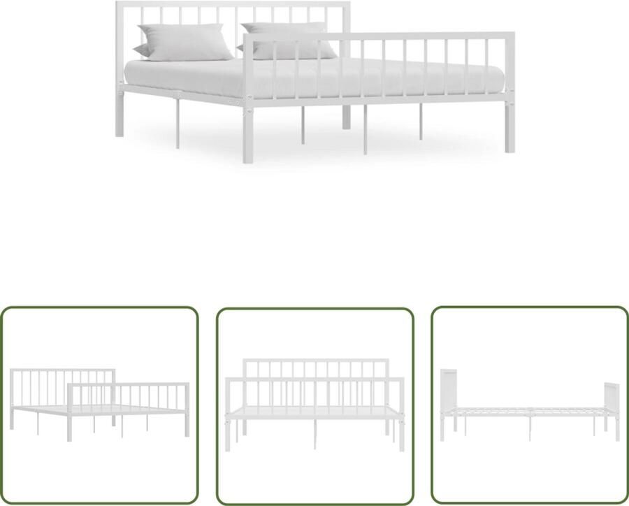 VidaXL Metalen Bedframe Wit 160x200 cm Metalen Bedframe Tweepersoons Bed Frame Wit Bed Staal Bed Modern Bed Minimalistisch Bed Luxe Bed King Size Bed