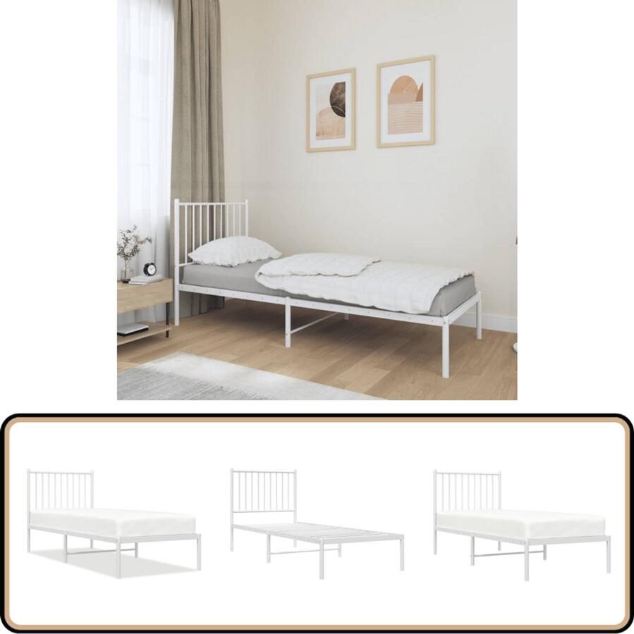 VidaXL Metalen Bedframe Wit 75x190 cm Metalen Bedframe Klassiek Bed Frame Wit Opbergruimte Bed Boxspring Bed Staal Bedframe - Foto 2