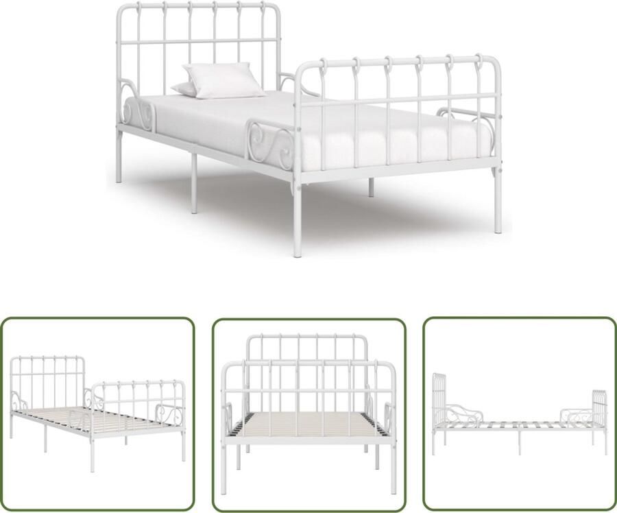 VidaXL Metalen Bedframe Wit 90x200 cm Metalen Bedframe Wit Bedframe Enkelbed Bed Met Lattenbodem Classic Bedframe