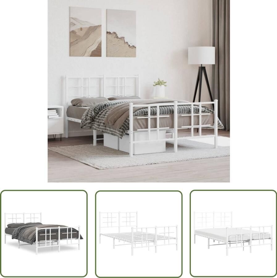 VidaXL Metalen Bedframe Wit Bed Frame Bedframe met hoofd- en voeteneinde metaal wit 120x200 cm Bedframe 120x200 Staal Bedframe Modern Bedframe