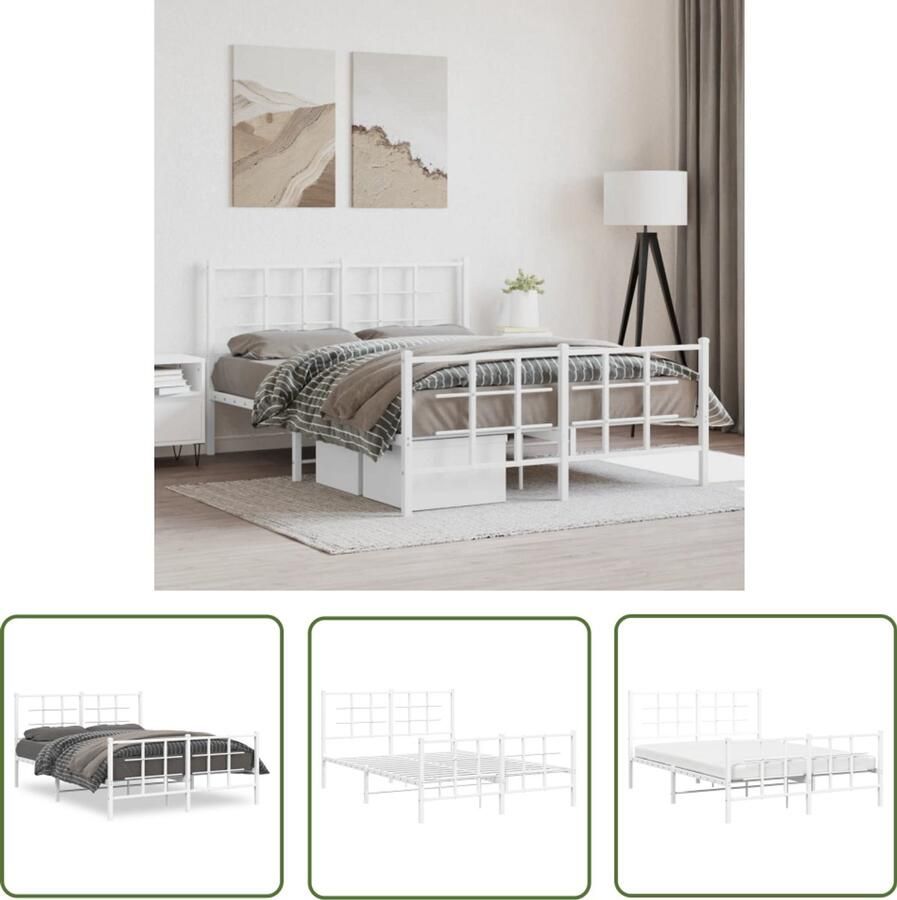 VidaXL Metalen Bedframe Wit Bed Frame Bedframe met hoofd- en voeteneinde metaal wit 140x200 cm Staal Bedframe Bed 140x200 Slaapkamers Decoratie