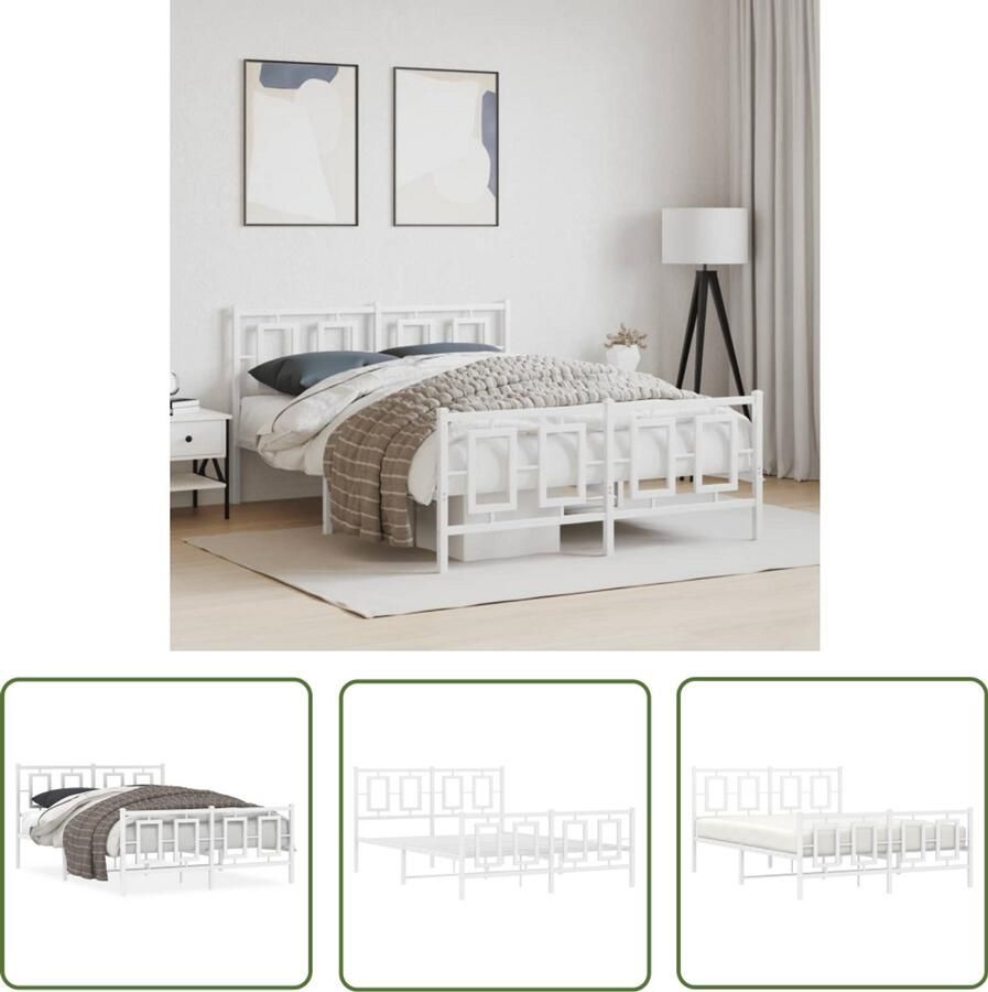 VidaXL Metalen Bedframe Witte Bed Frame Bedframe met hoofd- en voeteneinde metaal wit 135x190 cm Bed Frame 135x190 Staal Bedframe Bed Frame Met Hoofdeind
