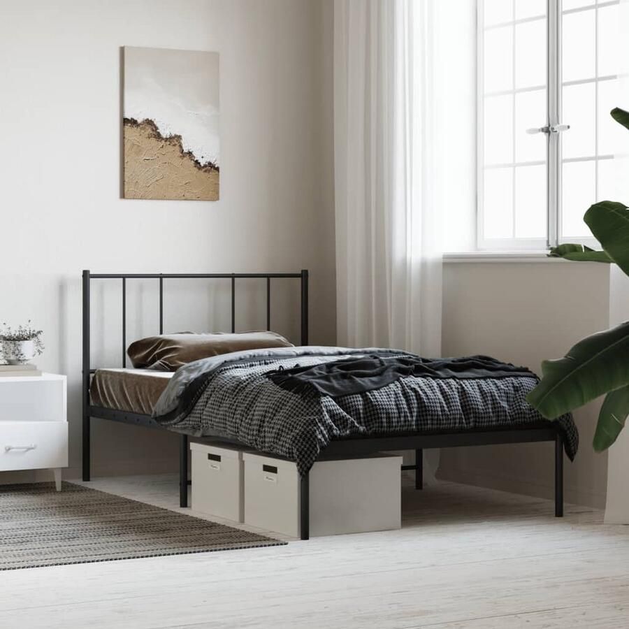 VidaXL Bedframe Metaal Zwart 100x190 cm Robuust Bed Frame Klassiek Bed Metalen Bedframe Zwarte Bedframe Enkelpersoonlig Bed Boxspring Bed - Foto 2