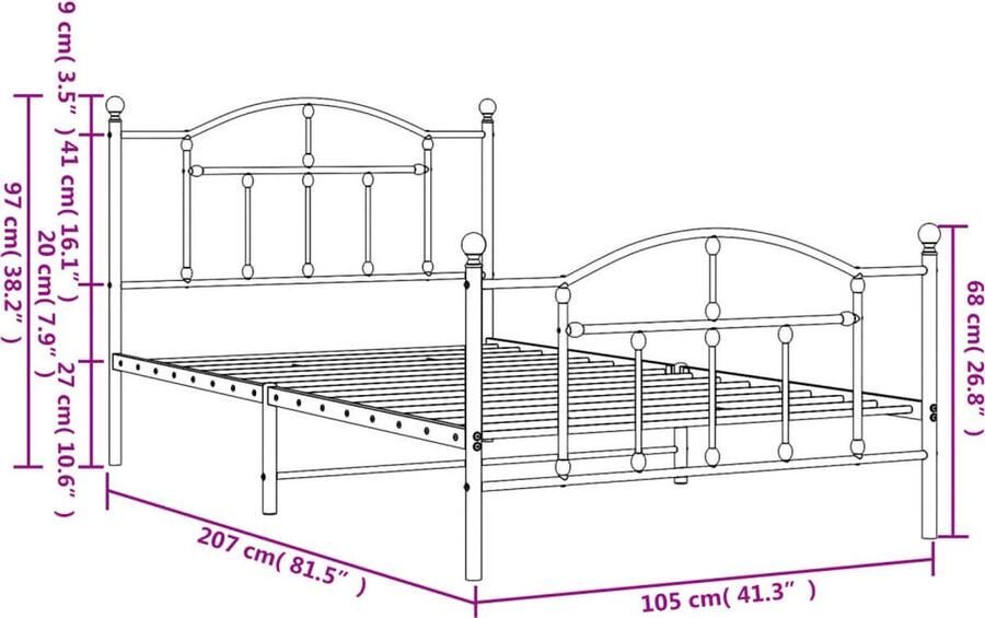 VidaXL Metalen Bedframe Zwart 100x200 cm Metalen Bed Frame Classic Bed Frame Zwart Bed Frame King Size Bed Frame Boxspring Bed Frame