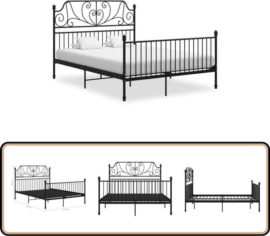 VidaXL Metalen Bedframe Zwart 140x200 cm Metalen Bed Frame Tweepersoons Bed Zwart Bed Boxspring Bed Hoofdbord Slaapcomfort Slaapkamersdecoratie Modern Bed Industriële Meubels Stapelbare Bedden