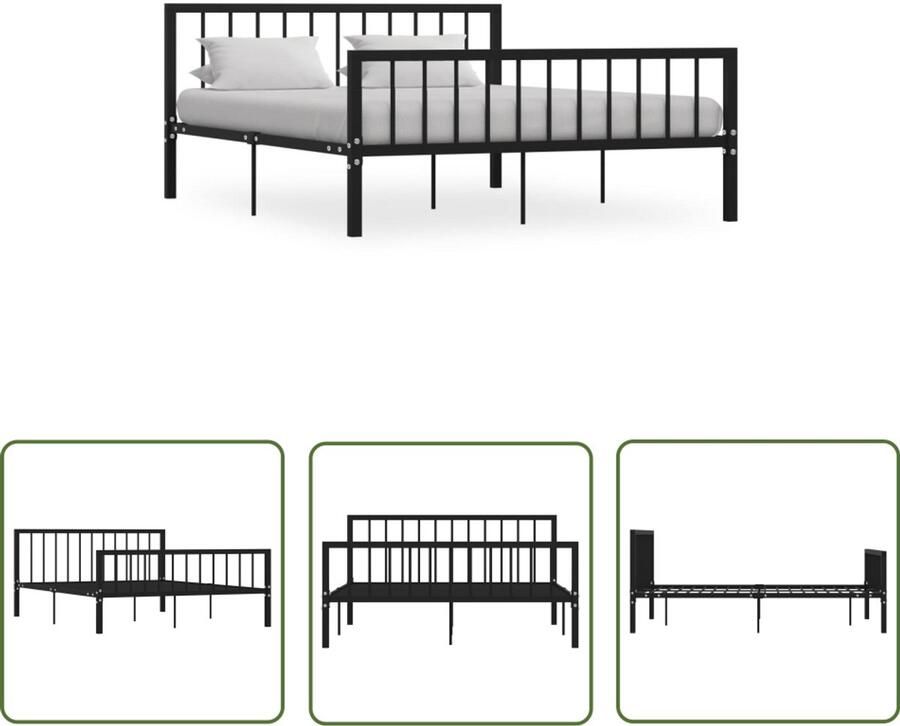 VidaXL metalen bedframe zwart 160x200 cm Metalen Bed Frame Tweepersoons Bed Zwarte Bedbank Hoofdbord Boxspring Slaapkamer Meubels Luxe Bed