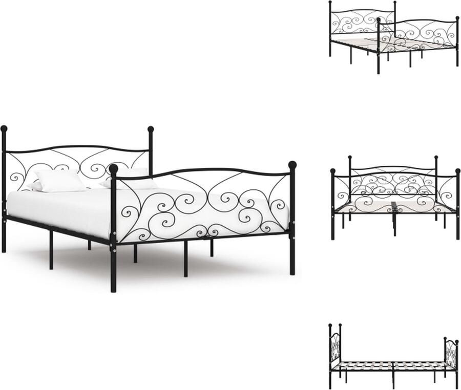 VidaXL Metalen Bedframe Zwart 211 x 149 x 105 cm Geschikt voor matras 140 x 200 cm Inclusief lattenbodem Eenvoudige montage Bed - Foto 2