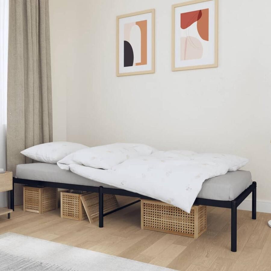 VidaXL Metalen Bedframe Zwart 75x190 cm Klassieke Bed Frame Metalen Bedframe Staal Bedframe Boxspring Bed Tweepersoons Bed Met Opbergruimte Zwart Bedframe - Foto 3
