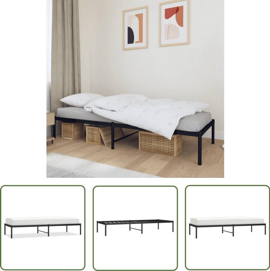 VidaXL Metalen Bedframe Zwart 75x190 cm Klassieke Bed Frame Metalen Bedframe Staal Bedframe Boxspring Bed Tweepersoons Bed Met Opbergruimte Zwart Bedframe - Foto 2