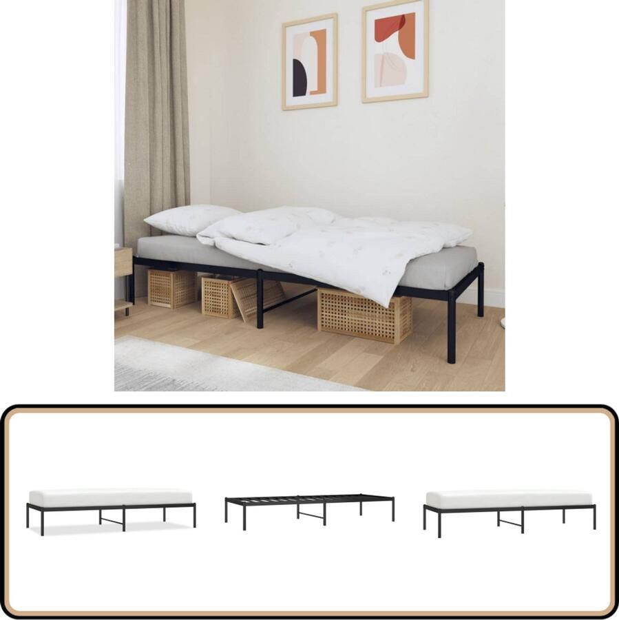 VidaXL Metalen Bedframe Zwart 75x190 cm Klassieke Bed Frame Metalen Bedframe Staal Bedframe Boxspring Bed Tweepersoons Bed Met Opbergruimte Zwart Bedframe
