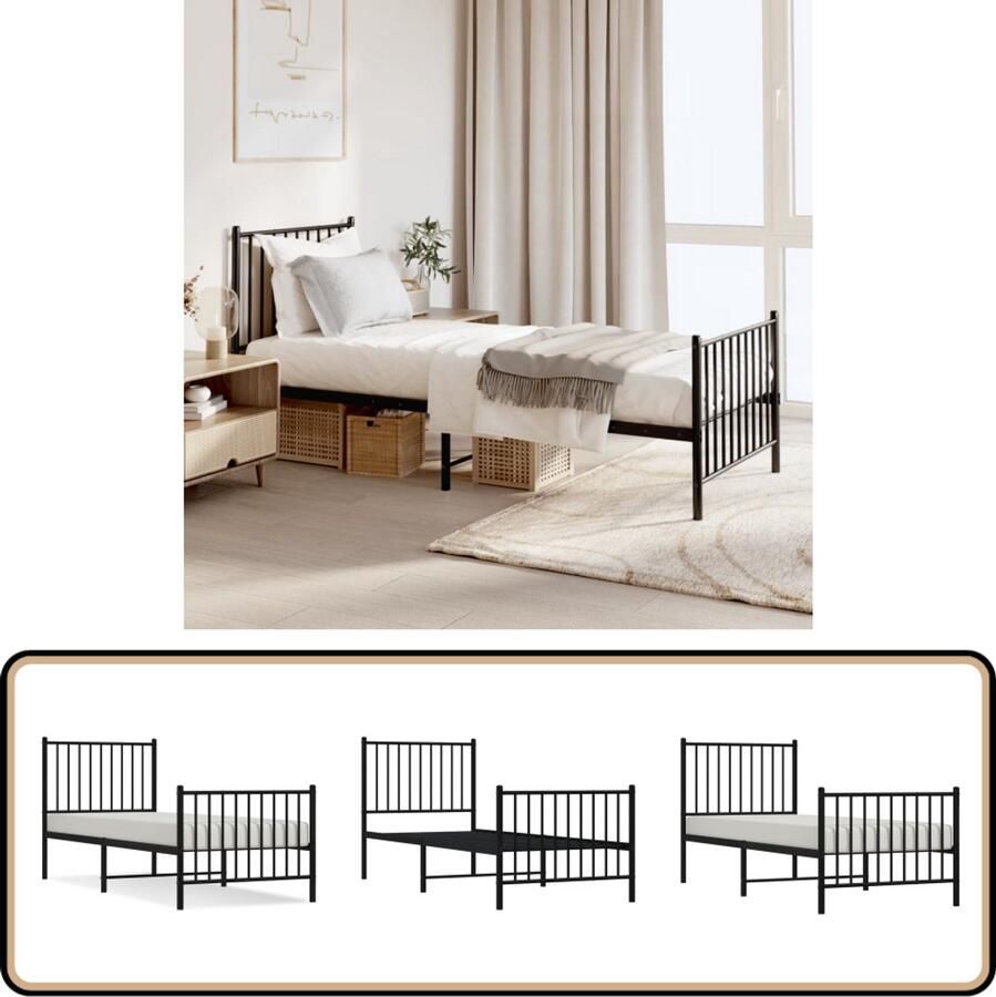 VidaXL Metalen Bedframe Zwart 75x190 cm Metalen Bed Frame Klassiek Bed Staal Bedframe Zwart Bedframe Boxspring Bed Tweepersoons Bed Slaapcomfort