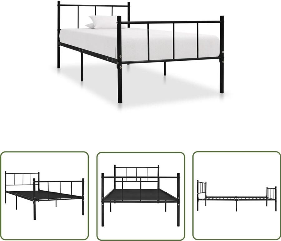 VidaXL Metalen Bedframe Zwart 90x200 cm Klassieke Bedframe Metalen Bedframe Zwart Bedframe Enkelpersoonsbed Tweepersoonsbed Bed Met Lattenbodem - Foto 2