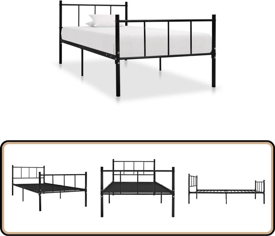 VidaXL Metalen Bedframe Zwart 90x200 cm Klassieke Bedframe Metalen Bedframe Zwart Bedframe Enkelpersoonsbed Tweepersoonsbed Bed Met Lattenbodem