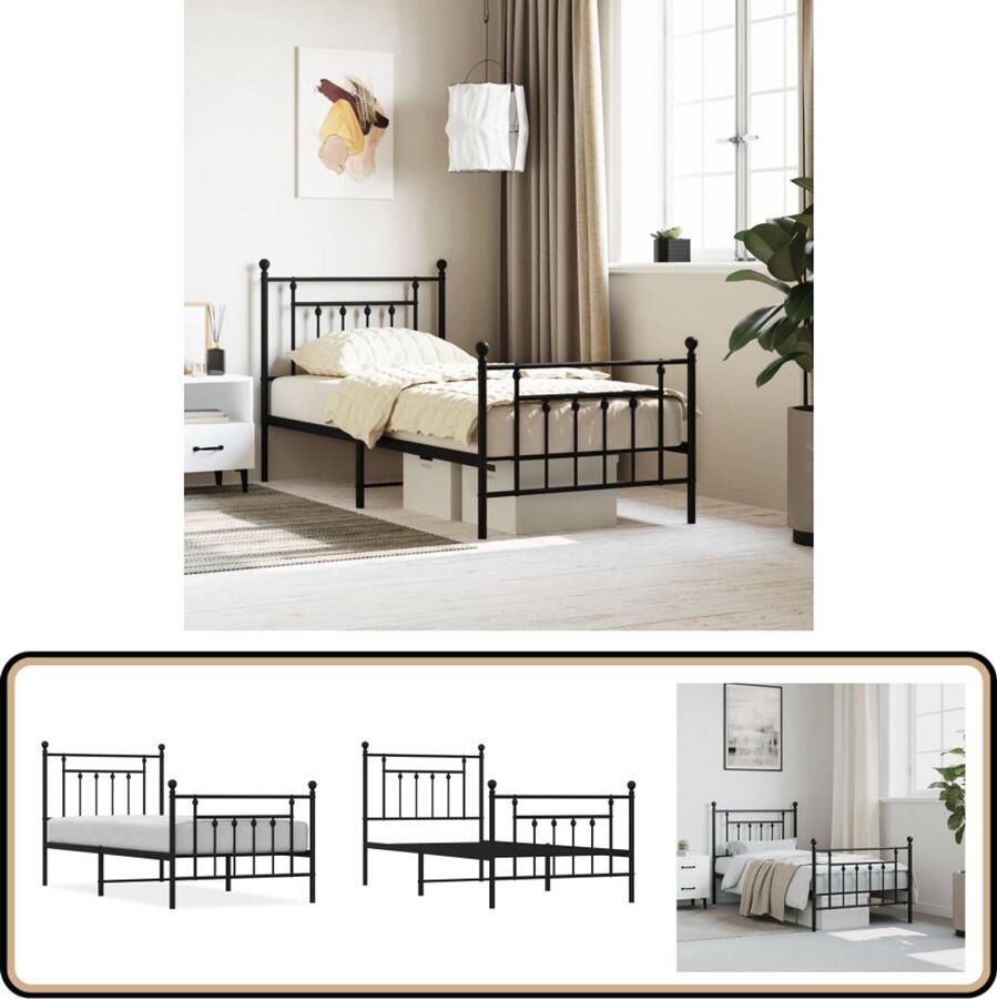 VidaXL Metalen Bedframe Zwart 90x200 cm Metalen Bed Frame Bed Frame Zwart Enkel Bed Boxspring Bed Staal Bed Frame Budget Bed Frame Modern Bed Frame Minimalistisch Bed Frame