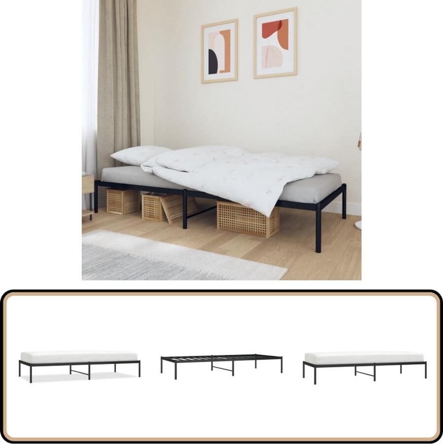 VidaXL Metalen Bedframe Zwart 90x200 cm Metalen Bedframe Klassiek Bed Staal Bedframe Boxspring Bed Enkel Bed Tweepersoonsbed Zwart Bedframe Bed Met Opbergruimte