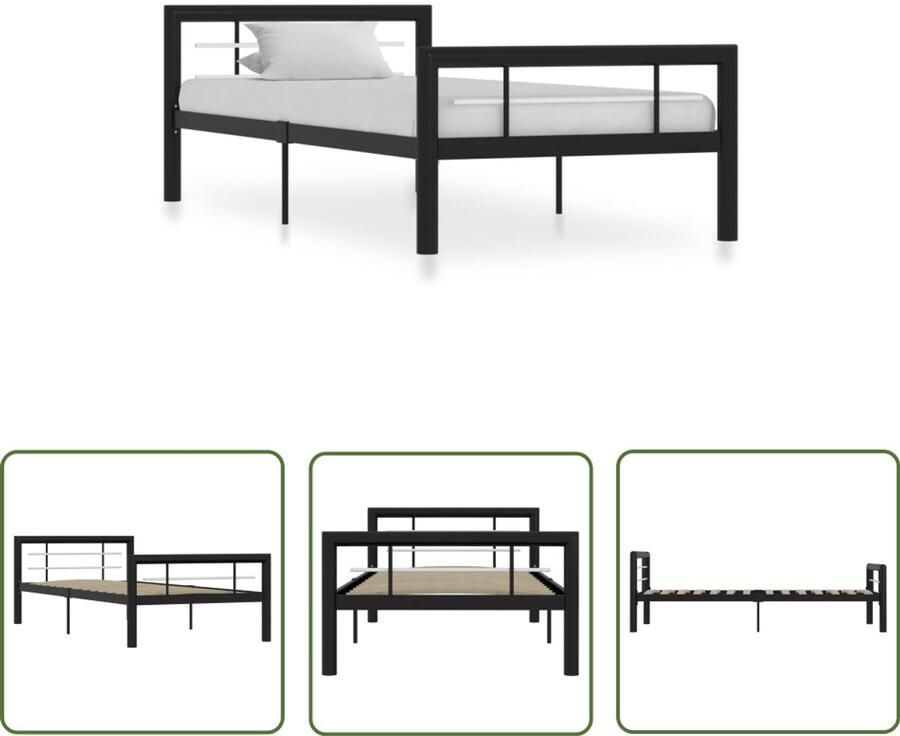 VidaXL Metalen Bedframe Zwart Wit 100x200 cm Metalen Bed Frame Tweepersoons Bed Zwarte Bed Witte Bed Slaapkamer Meubels Boxspring Bed Hoofdbord