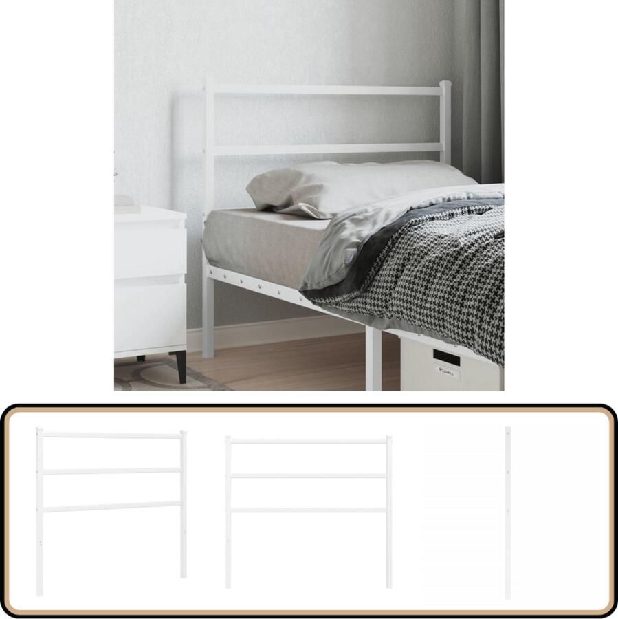 VidaXL metalen hoofdbord 107 cm Wit Hoofdbord Hoofdbekleding Beddecoratie Staal Wit Modern Minimalistisch Klassiek Bedroom Decor Slaapkamervloerisolator Luxe Bedding