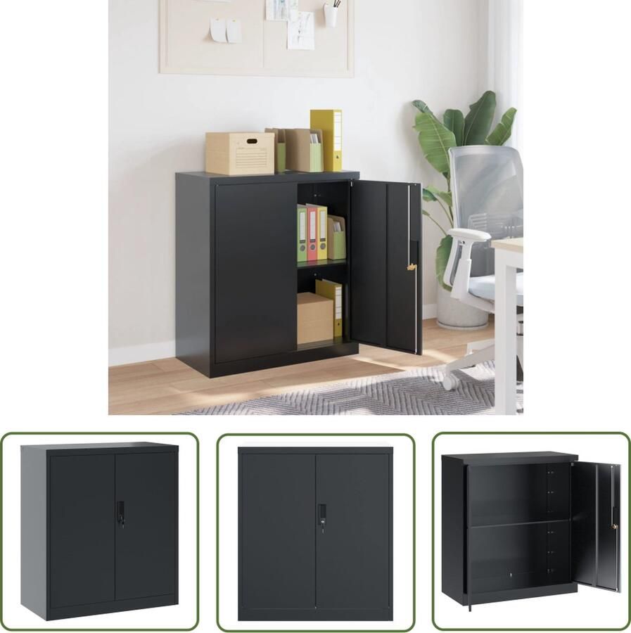The Living Store Archiefkast 79x40x90 cm staal antracietkleurig Archiefkast Metalen Kast Staalkast Opslagkast Kantooraccessoires