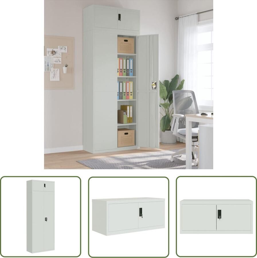 The Living Store Archiefkast Lichtgrijs 90x40x240 cm Staal Verstelbare schappen Archiefkast Metalen Kast Opbergkast Kantoormeubilair Staalkast