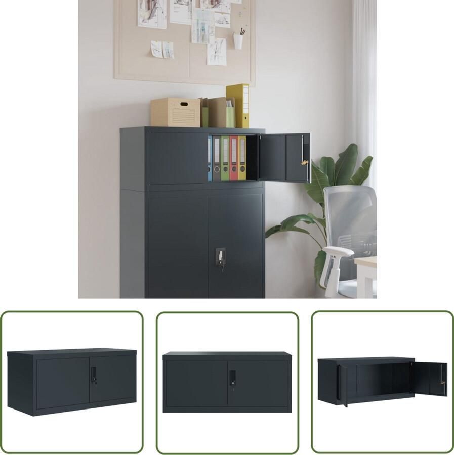 The Living Store Archiefkast 90x40x40 cm staal antracietkleurig Archiefkast Metalen Kast Bureauinrichting Kantooraccessoires Opslagruimte