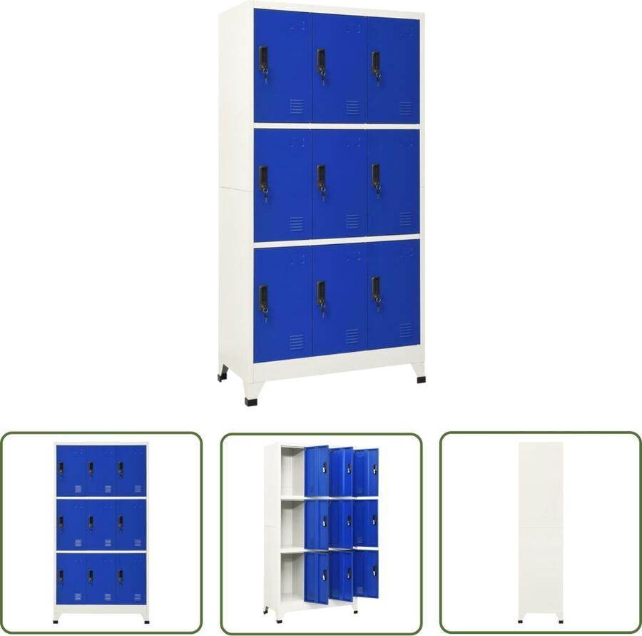 The Living Store Lockerkast Staal Grijs Blauw 90x45x180cm Duurzaam en Ventilatieopeningen Lockerkast Metalen Kast Opbergkast School Lockers Kantoor Kast - Foto 2