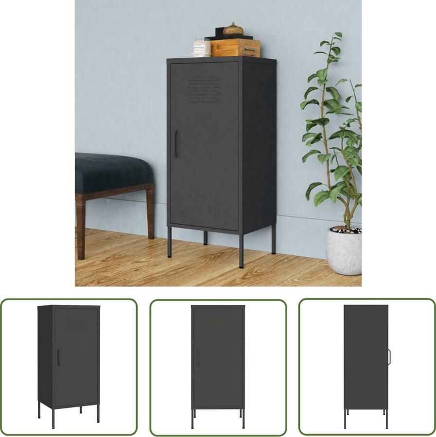 The Living Store Opbergkast 42 5x35x101 5 cm staal antracietkleurig Opbergkast Metalen Kast Staalkast Antraciet Kast Industriële Kast