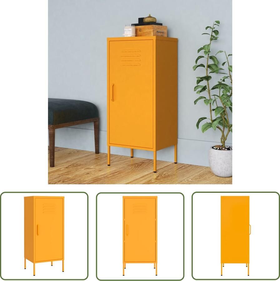 The Living Store Opbergkast Staal 42.5 x 35 x 101.5 cm Verstelbare schappen Opbergkast Metalen Kast Staalkast Mustard Yellow Furniture Woonaccessoires