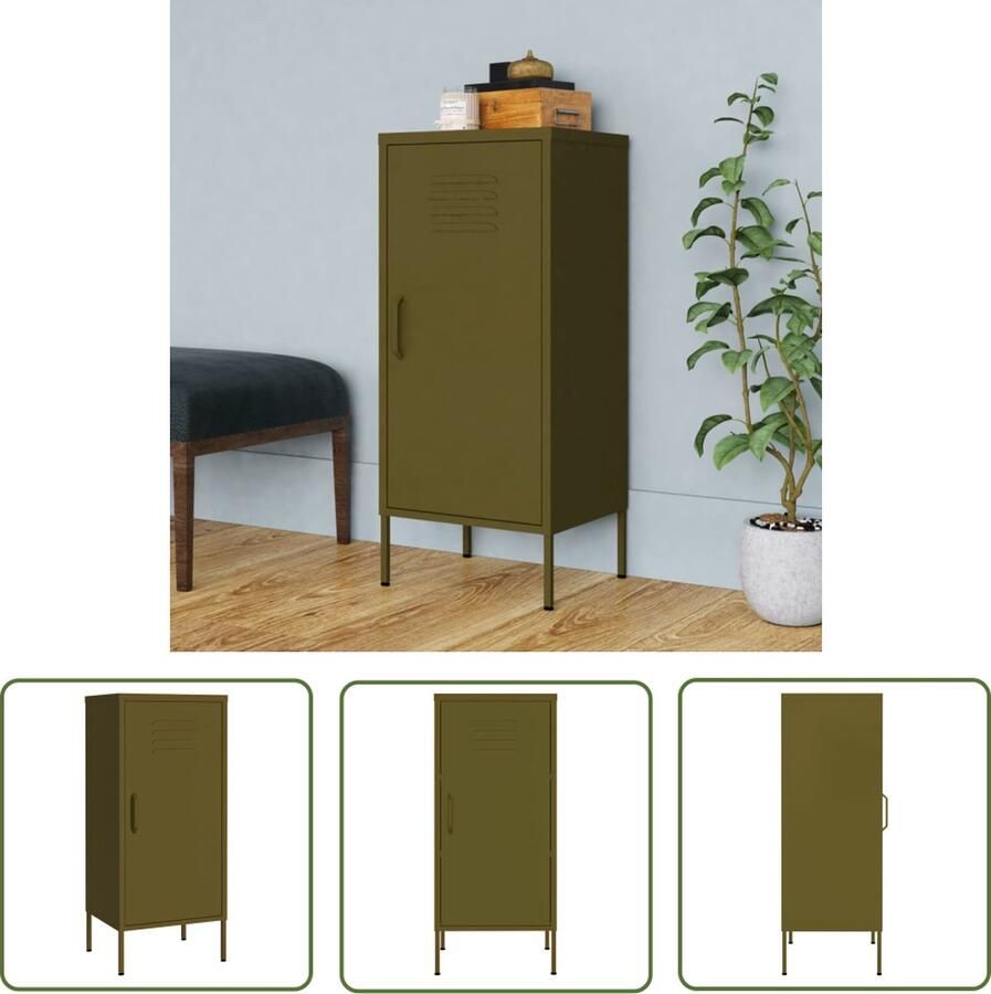 The Living Store Stalen Opbergkast 42.5 x 35 x 101.5 cm Olijfgroen Opbergkast Metalen Kast Staalkast Groene Kast Olijfkleurige Kast - Foto 2