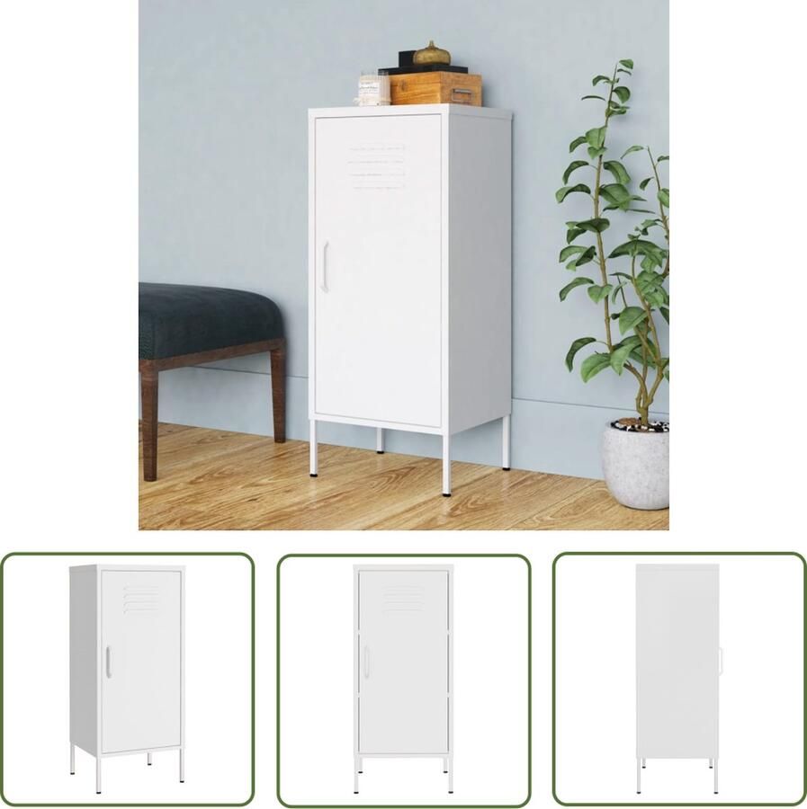 The Living Store Opbergkast Staal 42.5 x 35 x 101.5 cm Wit 2 verstelbare schappen Opbergkast Metalen Kast Staalkast Wit Kast Opslagruimte - Foto 2