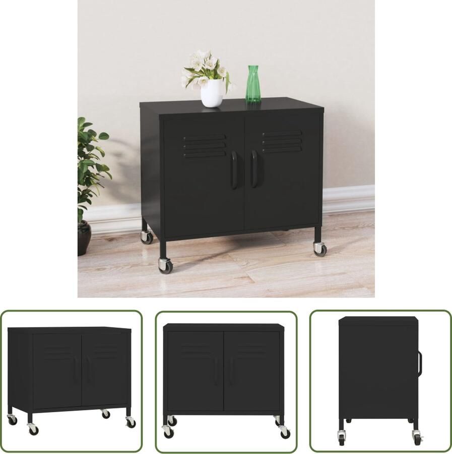 The Living Store Stalen Kast Opbergkast 60x35x56 cm Zwart Staal Verstelbaar Schap 4 Wielen Opslagkast Metalen Kast Staalkast Opbergruimte Industriële Kast - Foto 2