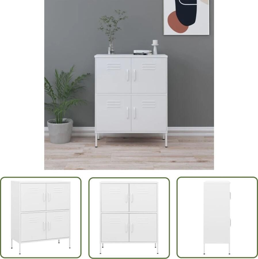 The Living Store Stalen Opbergkast 80 x 35 x 101.5 cm Wit Opslagruimte Metalen Kast Witte Kast Opbergkast Livingroom Meubilair - Foto 2