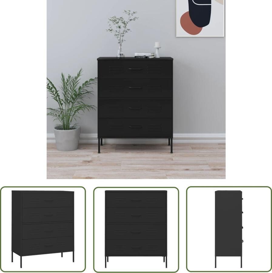 VidaXL Metalen Ladekast 80x35x101 5 cm staal zwart Staal Ladekast Zwarte Ladekast Salontafel