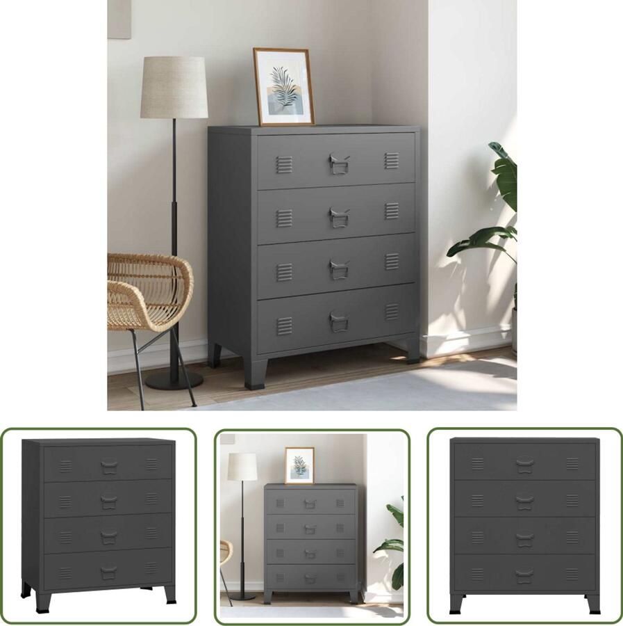 VidaXL Metalen Ladekast industrieel 78x40x93 cm metaal antracietkleurig Industriële Ladekast Antraciet Kast Opbergkast