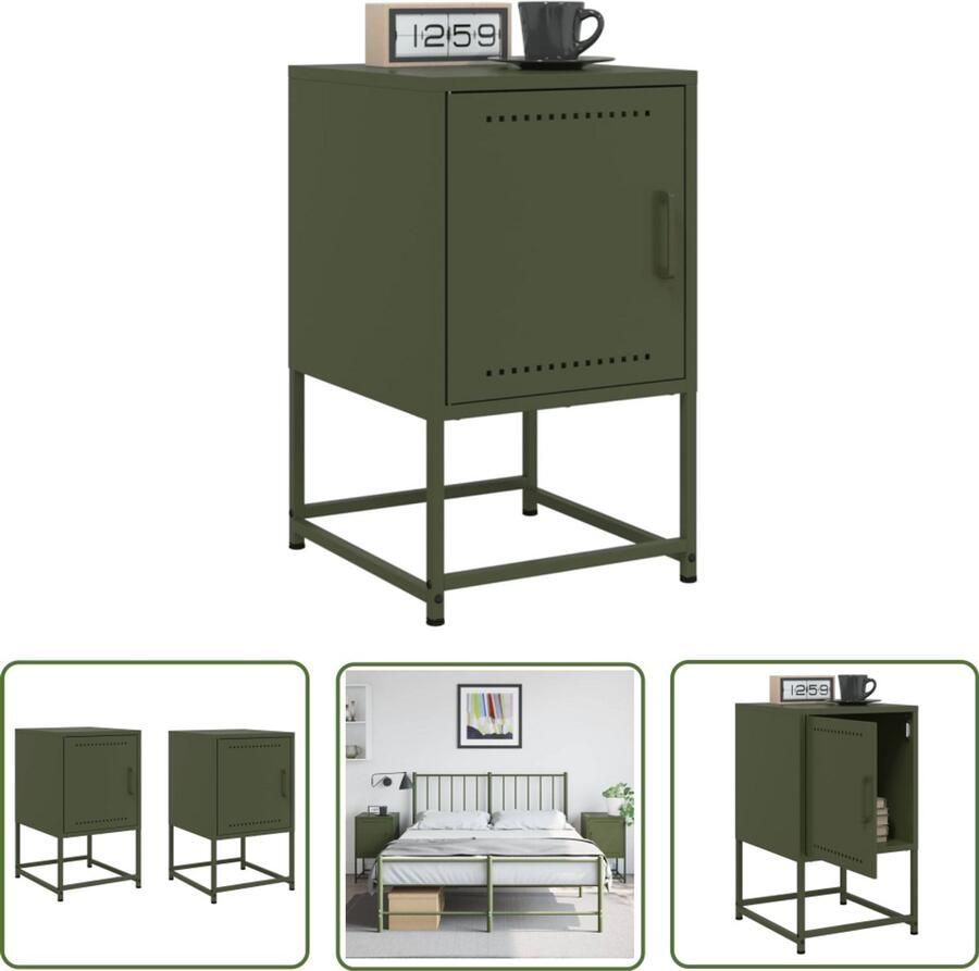 The Living Store Nachtkastjes 2 st 36x39x60 5 cm staal olijfgroen Industriële Nachtkastjes Metalen Nachtkastjes Staal Nachtkastjes Groene Nachtkastjes Set