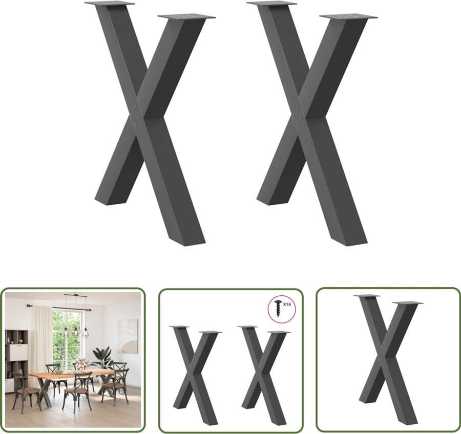 The Living Store Eettafelpoten 2 st X-vormig 70x(72-73) cm staal antraciet Eettafelpoten Metalen Tafelpoten X-vormige Tafelpoten Zwarte Tafelpoten Eettafel Onderstel
