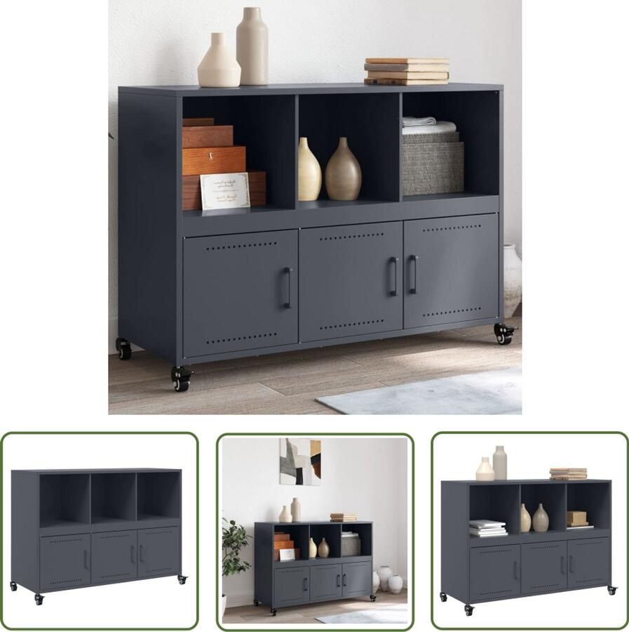 The Living Store Dressoir 100 5x39x72 cm staal antracietkleurig Dressoir Stalen Dressoir Opbergmeubel Tv Meubel Salontafel