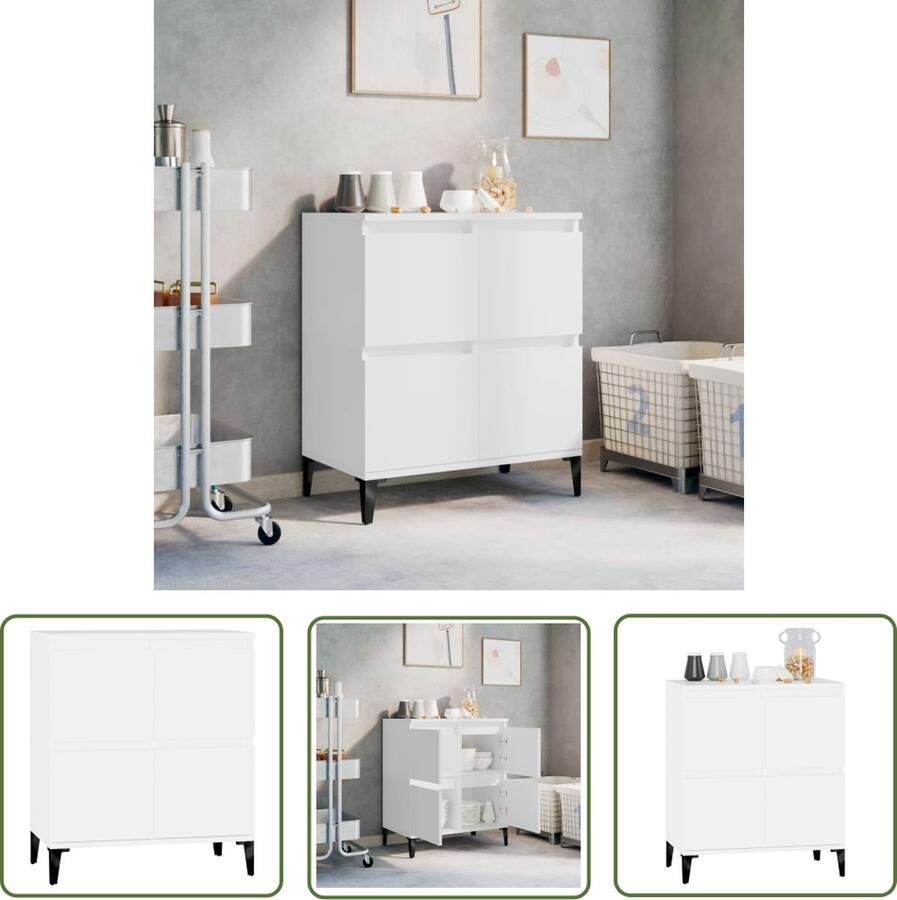 The Living Store Dressoir 60x35x70 cm bewerkt hout wit Dressoir Vintage Houten Dressoir Wit Dressoir Opbergmeubel Salontafel